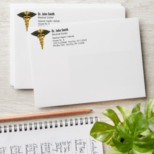 Medical Classy Elegant Gold Caduceus Black Wings Envelope