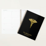 Medical Classy Gold Caduceus On Black Planner at Zazzle