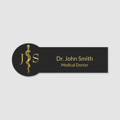 Medical Classy Gold on Black Rod of Asclepius Name Tag