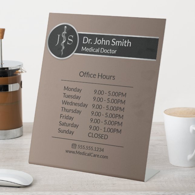 Medical Classy Noble Asclepius Rod Opening Hours Pedestal Sign (In SItu)