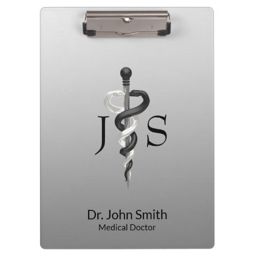 Medical Classy Noble Elegant Black White Asclepius Clipboard