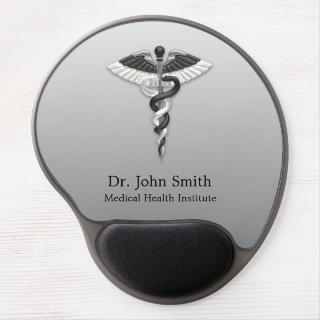 Medical Classy Noble Elegant Black White Caduceus Gel Mouse Pad (Front)