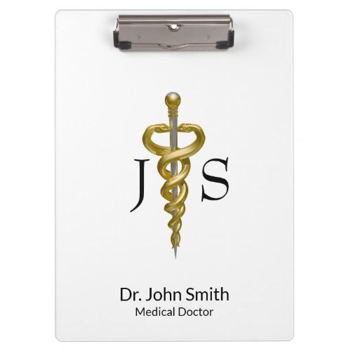 Medical Classy Noble Elegant Gold Silver Asclepius Clipboard