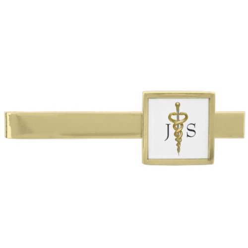 Medical Classy Noble Elegant Gold Silver Asclepius Gold Finish Tie Bar