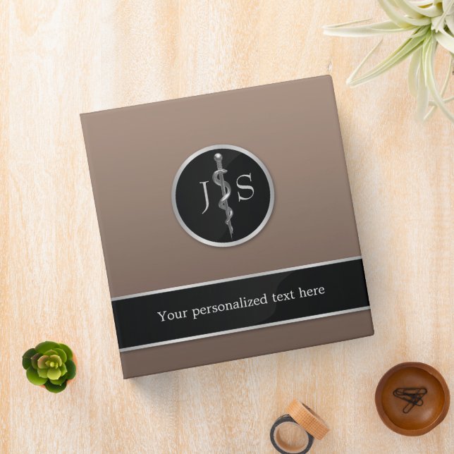 Medical Classy Noble Rod of Asclepius Silver 3 Ring Binder (In Situ)