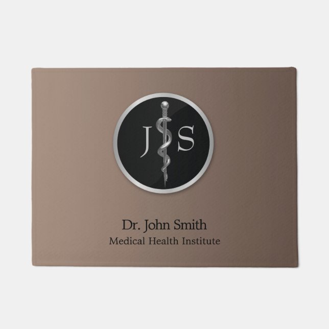 Medical Classy Noble Silver Rod of Asclepius Doormat (Front)