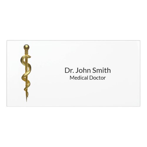 Medical Classy Rod of Asclepius Gold on White Door Sign