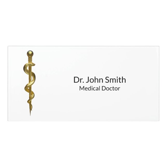 Medical Classy Rod of Asclepius Gold on White Door Sign (Classic Front)