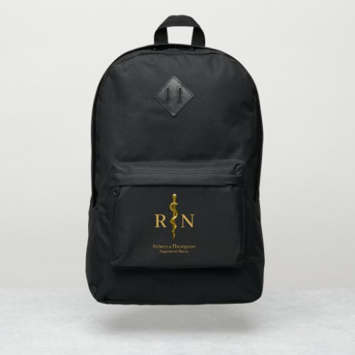 Medical Classy Rod of Asclepius Gold RN Nurse Port Authority Backpack