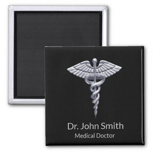 Medical Classy Silver Caduceus on Black Magnet