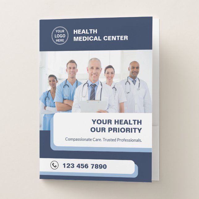 Medical Clinic Healthcare Professional Navy Blue Pocket Folder (Front)