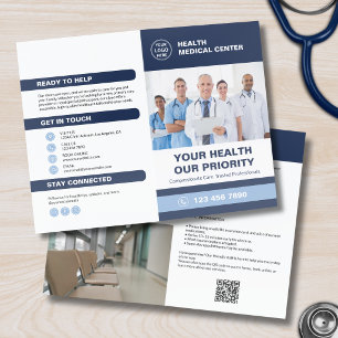 Medical Clinic Healthcare Promotional Navy Bi-Fold Brochure