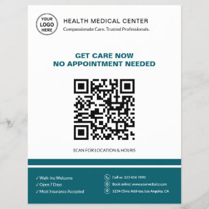 Medical Clinic QR Walk-In Urgent Care White Teal Flyer