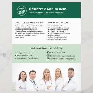 Medical Clinic Urgent Care Green Logo QR Flyer