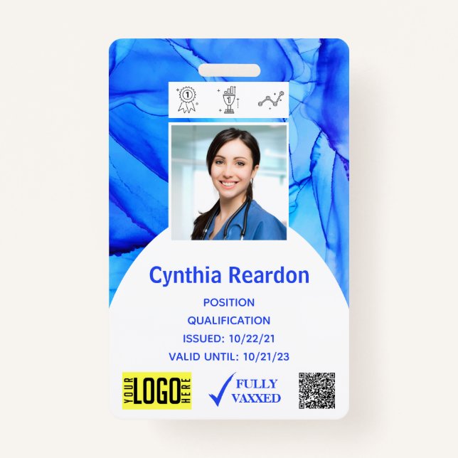 Medical Clinical Photo ID QR Bar Code Fully Vaxxed Badge (Front)