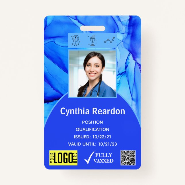 Medical Clinical Staff Photo ID QR Bar Code Vaxxed Badge (Front)