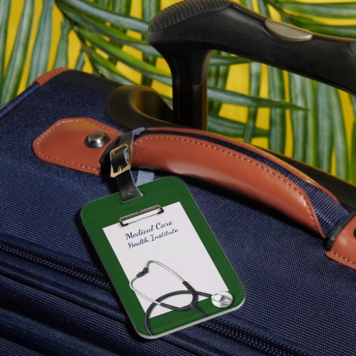 Medical Clipboard Green with Stethoscope Luggage Tag