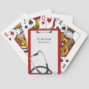 Medical Clipboard with Stethoscope Red Poker Cards