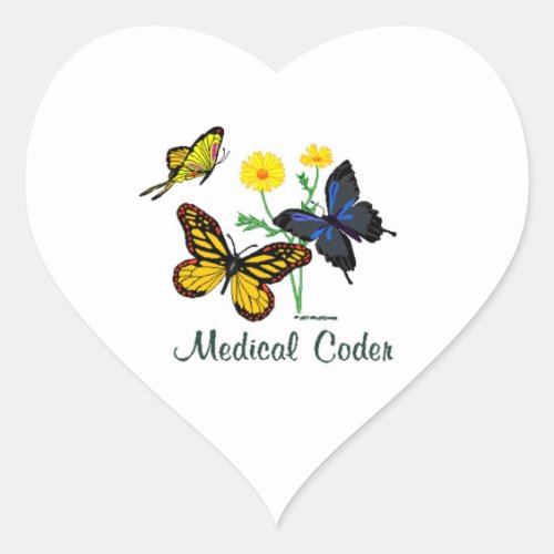 Medical Coder Butterflies Heart Sticker