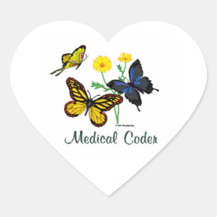 Medical Coder Butterflies Heart Sticker