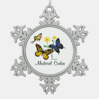 Medical Coder Butterflies Snowflake Pewter Christmas Ornament