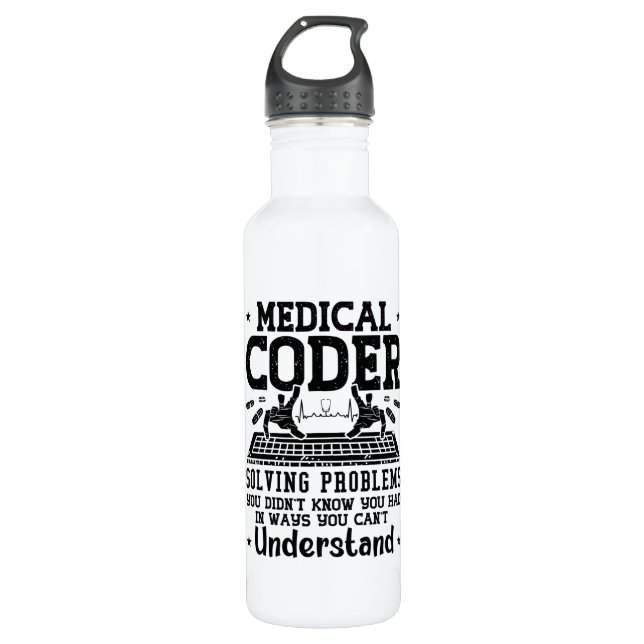 Medical Coder Solving Problems Coding Assistant Stainless Steel Water Bottle (Front)