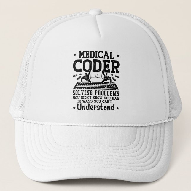 Medical Coder Solving Problems Coding Assistant Trucker Hat (Front)