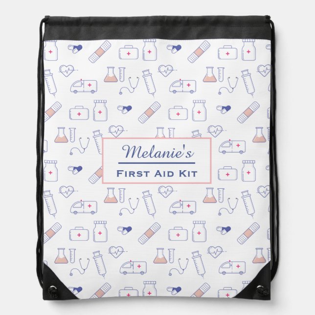 Medical Collage Personalised First Aid Kit Drawstring Bag (Front)