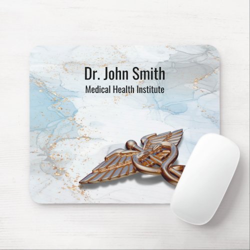 Medical Copper Caduceus Rose Gold Luxury Marble Mouse Pad