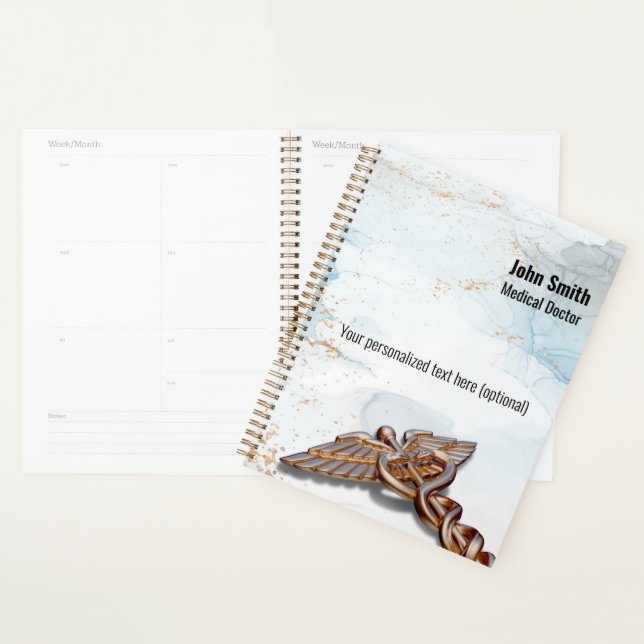 Medical Copper Caduceus Rose Gold Luxury Marble Planner (Display)