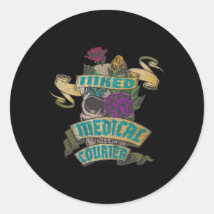 Medical Courier Inked Skull Tattoo Backside Design Classic Round Sticker