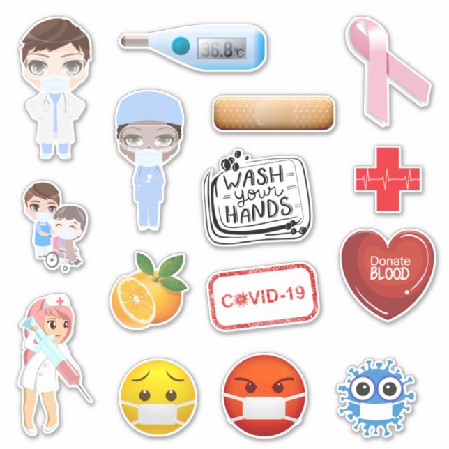 Medical covid-19 corona hospital masks germs sticker (Front)