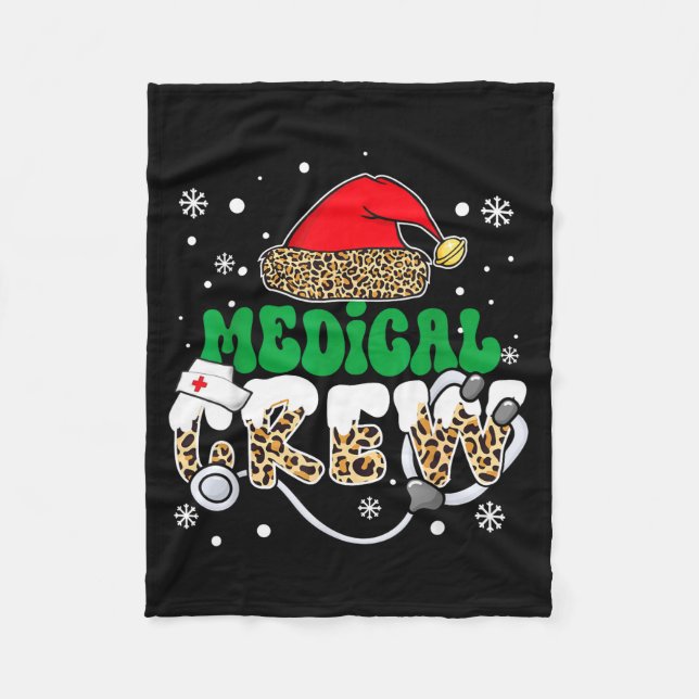 Medical Crew Nurse Leopard Santa Hat Stethoscope C Fleece Blanket (Front)