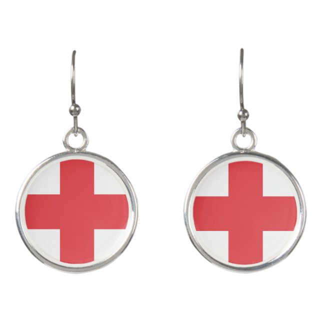 Medical Cross Drop Earrings in Red (Front)