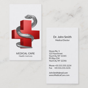 Medical Cross Red Symbol Silver Serpent Snake Business Card