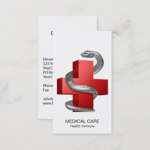  Medical Cross Red Symbol Silver Serpent Snake Business Card