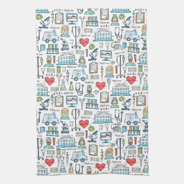 Medical Design Pattern Kitchen Towel (Vertical)