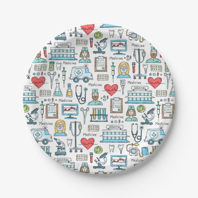 Medical Design Pattern Paper Plates (Front)
