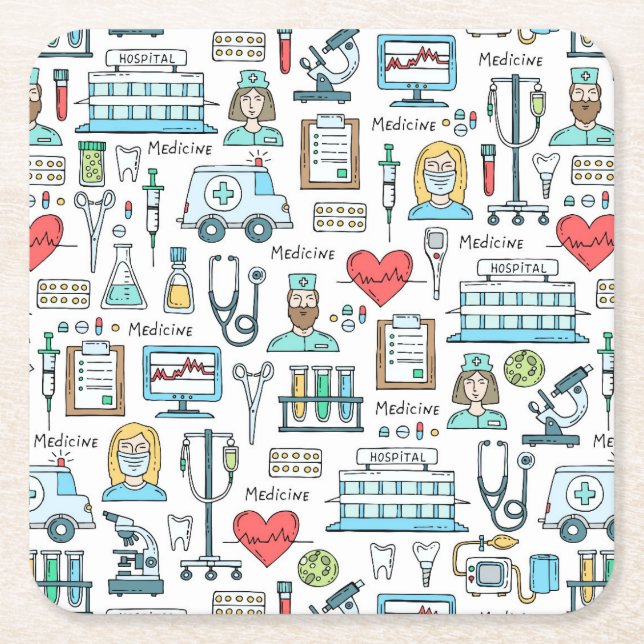 Medical Design Pattern Square Paper Coaster (Front)