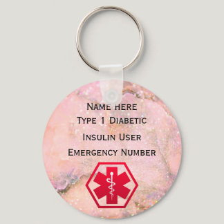 Medical Diabetic Alert Personalized Type 1 or 2 Keychain