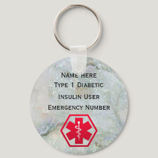Medical Diabetic Alert Personalized Type 1 or 2 Keychain