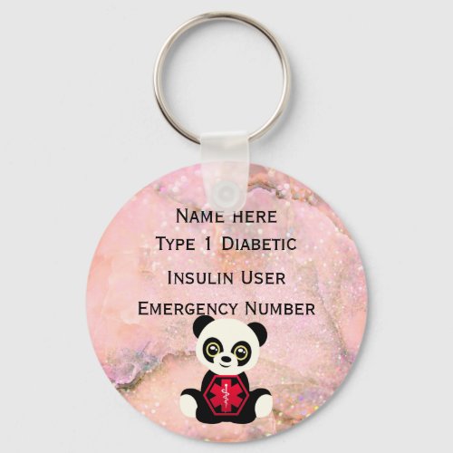 Medical Diabetic ID Alert Personalized Type 1 or 2 Keychain