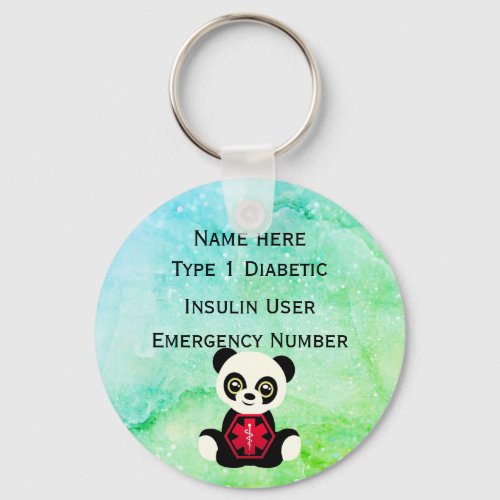 Medical Diabetic ID Alert Personalized Type 1 or 2 Keychain