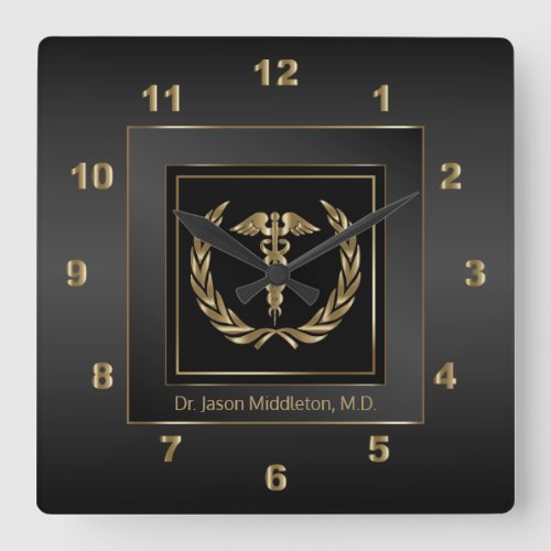 Medical Doctor _ Black and Gold Square Wall Clock
