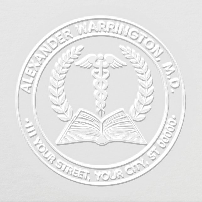 Medical Doctor Caduceus #1LR Book Name Address Embosser (Design)