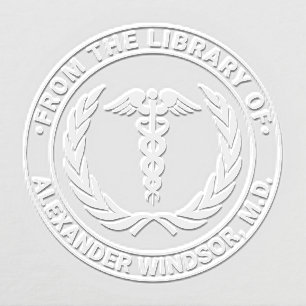 Medical Doctor Caduceus #1LR Wreath Book Name Embosser