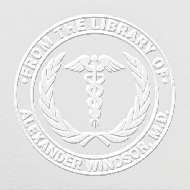 Medical Doctor Caduceus #1LR Wreath Book Name Embosser (Design)