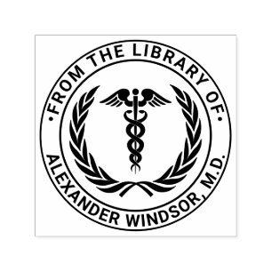 Medical Doctor Caduceus #1LR Wreath Book Name Self-inking Stamp