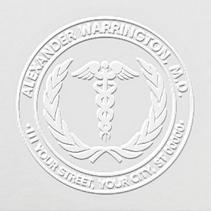 Medical Doctor Caduceus #1LR Wreath Name Address Embosser