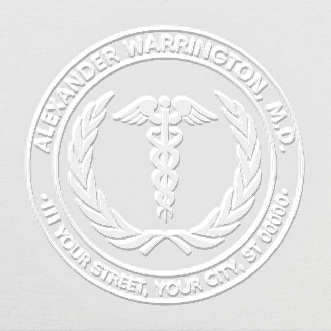 Medical Doctor Caduceus #1LR Wreath Name Address Embosser (Design)